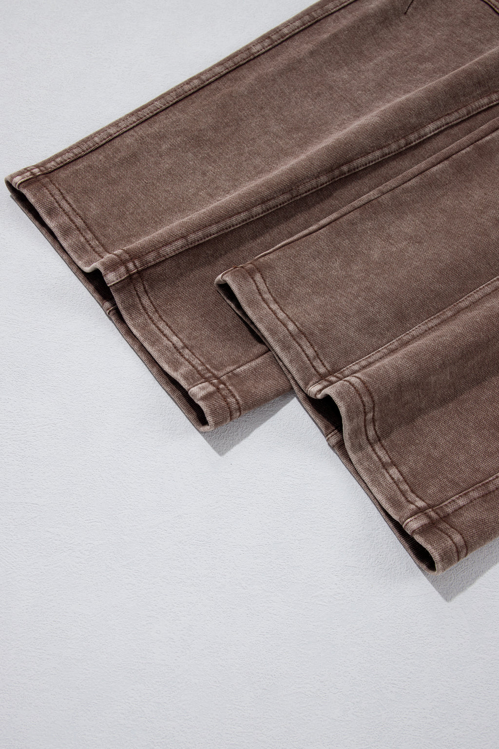 Coffee Mineral-Wash Cotton Barrel Pants with Pockets
