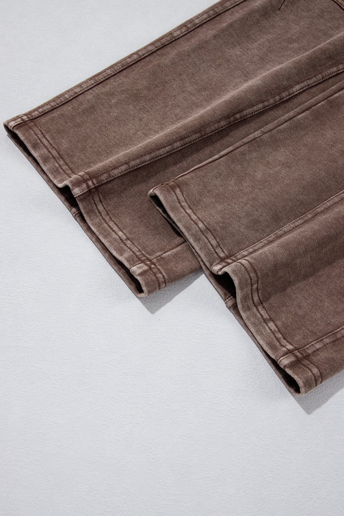 Coffee Mineral-Wash Cotton Barrel Pants with Pockets