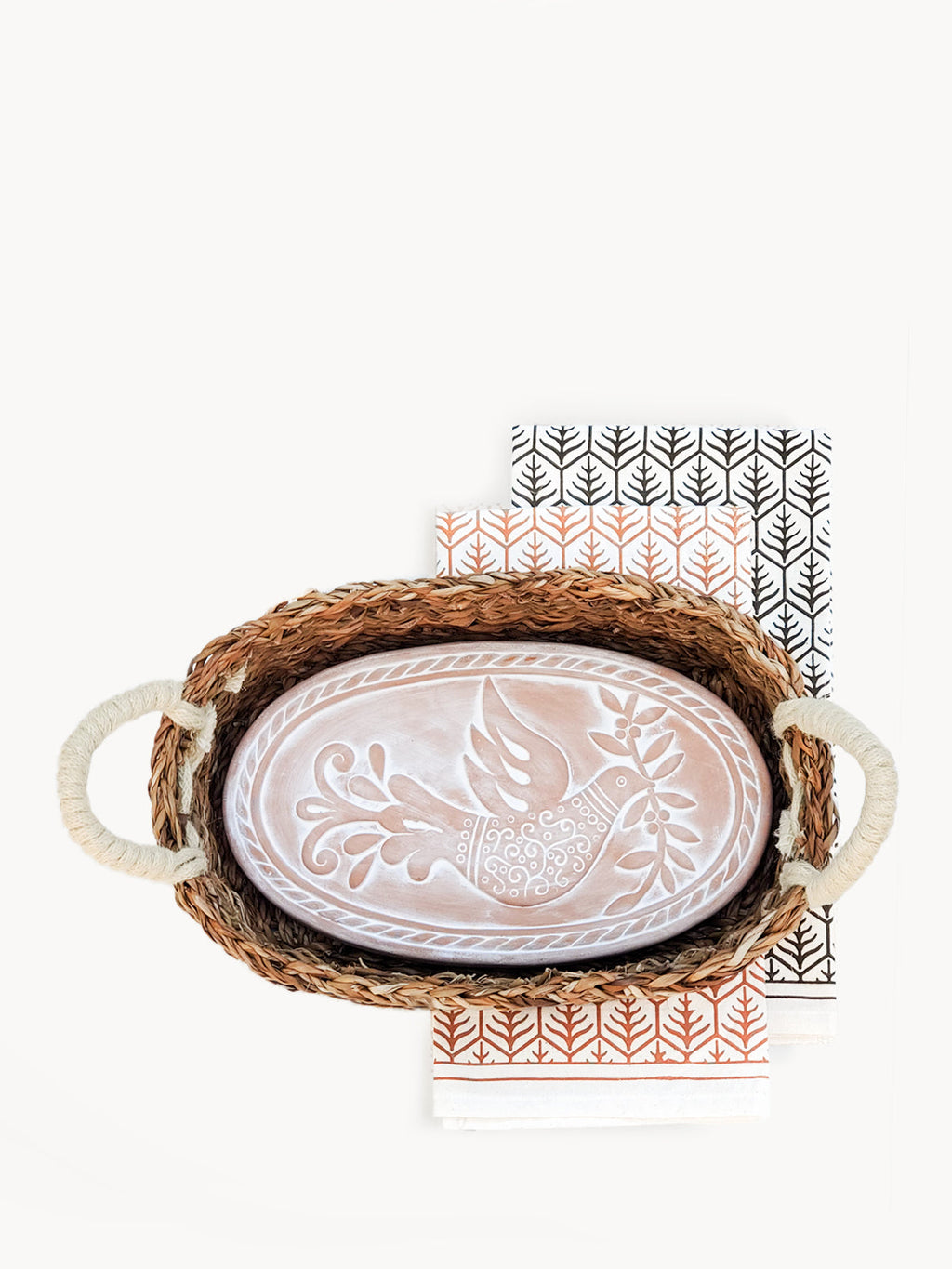 Bread Warmer & Basket Set with Tea Towel - Bird Oval