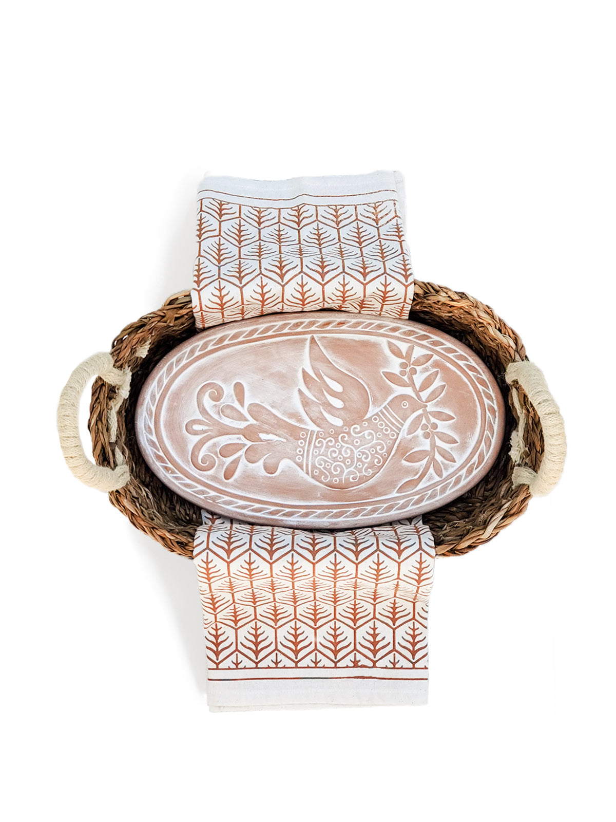 Bread Warmer & Basket Set with Tea Towel - Bird Oval