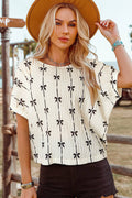 Bow Print Puff Sleeve Top