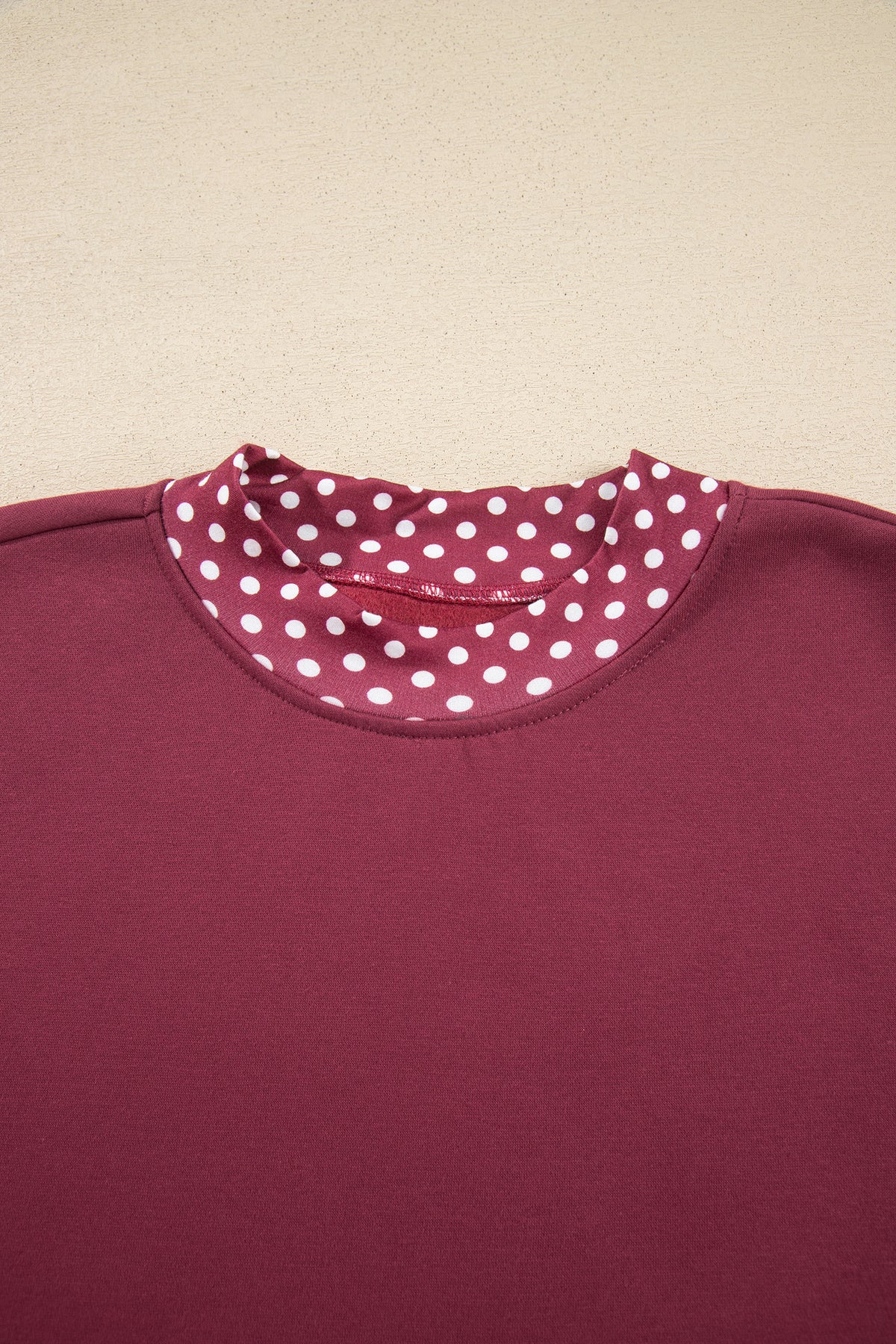 Polka-Dot Contrast-Trim Oversized Mock-Neck Sweatshirt