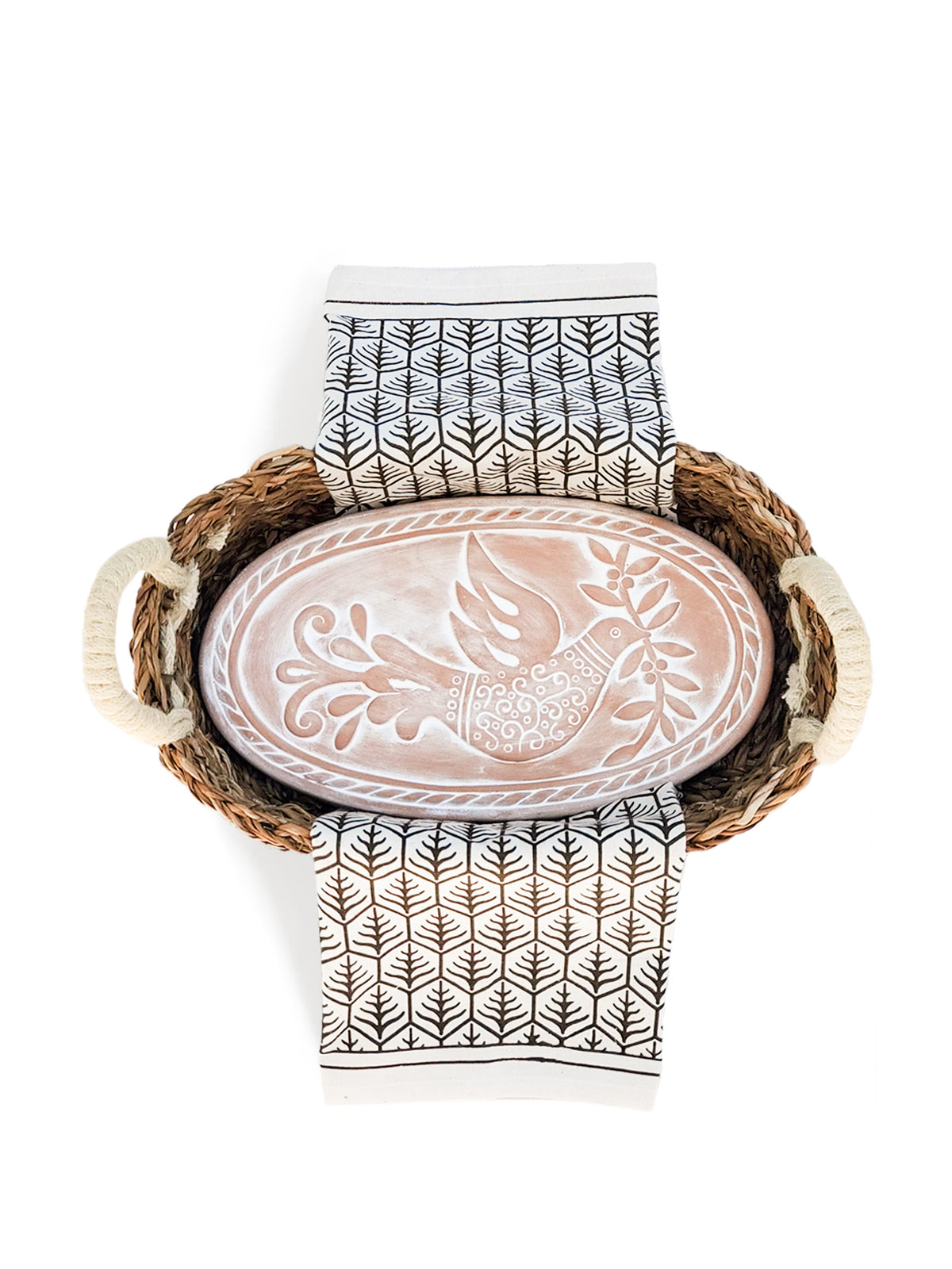 Bread Warmer & Basket Set with Tea Towel - Bird Oval