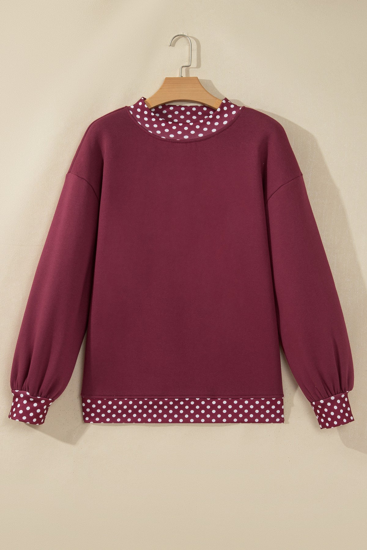 Polka-Dot Contrast-Trim Oversized Mock-Neck Sweatshirt