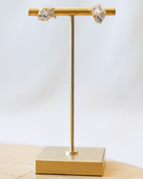 14K Gold-Plated Stud Earrings with Stone Accents