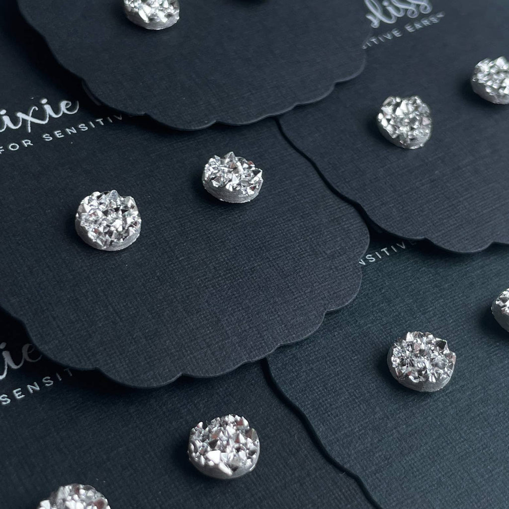 Minis in Silver — Silver Druzy Stud Earrings