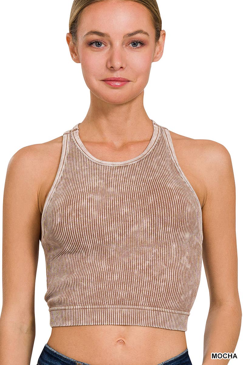 Washed Rib Seamless Halter Crop Tank
