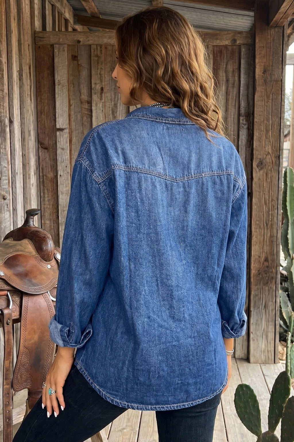 Sail Blue Western Pocket Denim Tunic Shirt