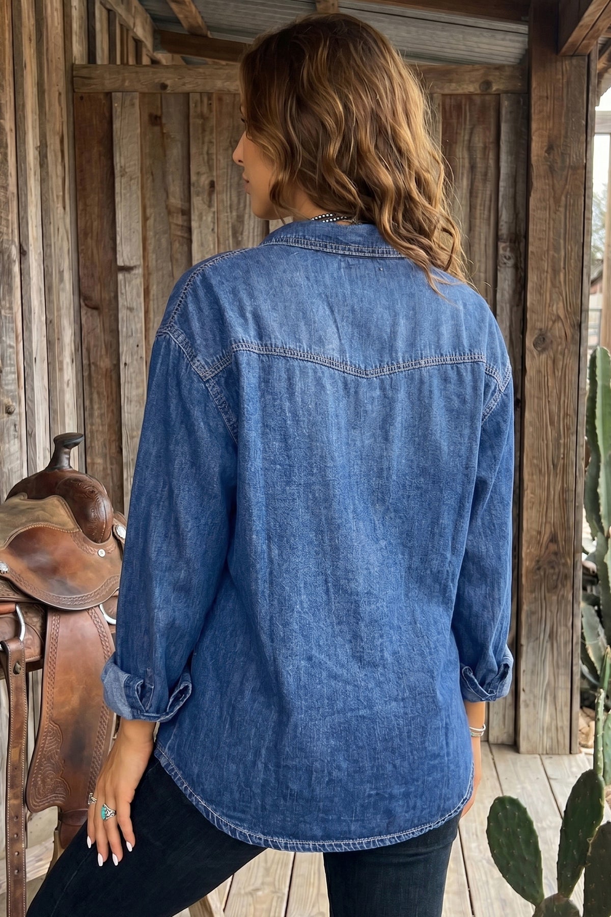 Sail Blue Western Pocket Denim Tunic Shirt