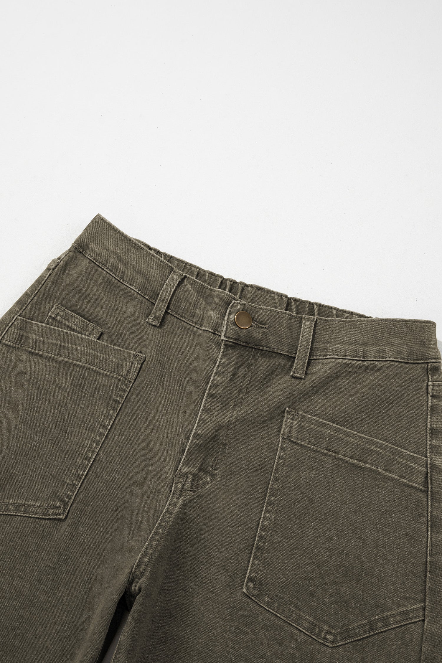 Coffee Solid Color Square Patch Pocket Ankle-length Barrel Jeans