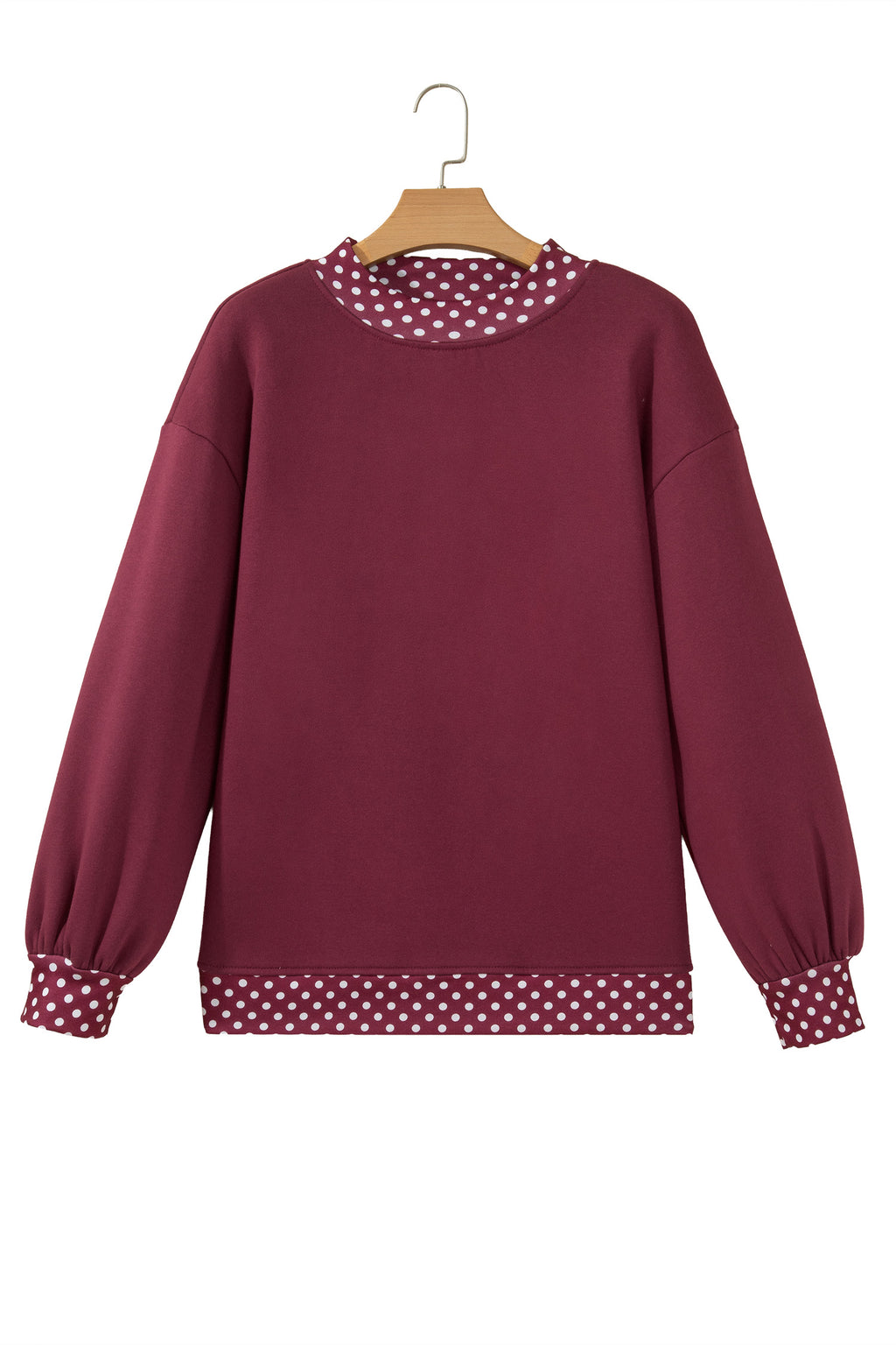 Polka-Dot Contrast-Trim Oversized Mock-Neck Sweatshirt