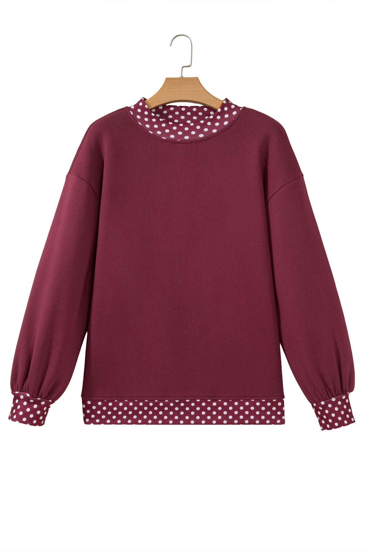 Polka-Dot Contrast-Trim Oversized Mock-Neck Sweatshirt