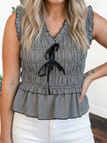 Smocked Gingham Ruffle Hem Tank Top