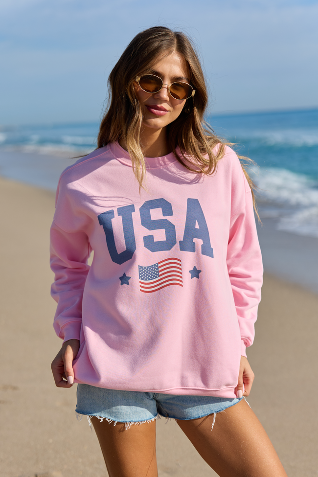 Athletic USA Flag Light Pink Graphic Sweatshirt