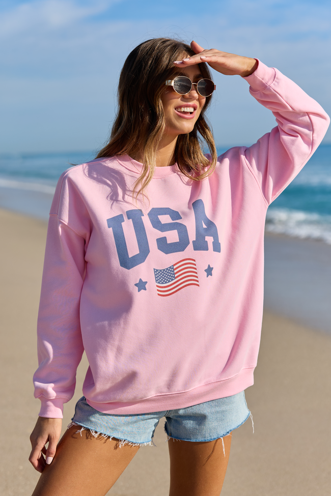 Athletic USA Flag Light Pink Graphic Sweatshirt