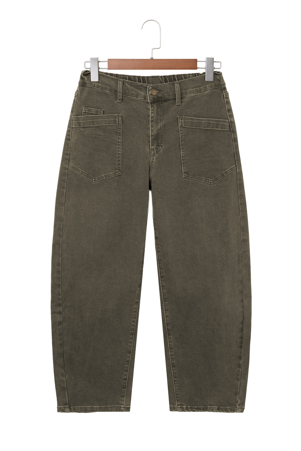 Mid-Rise Square-Pocket Ankle-Length Barrel Jeans