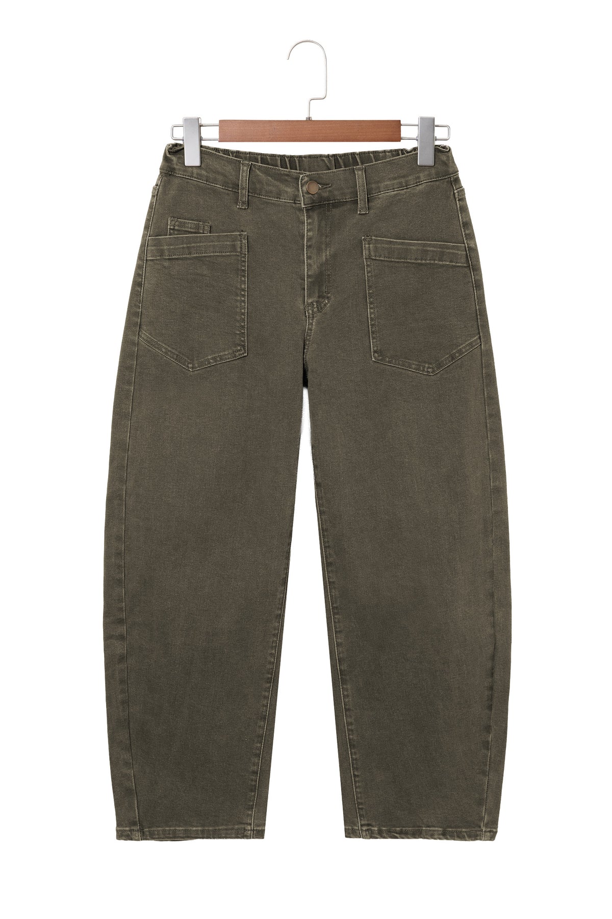 Mid-Rise Square-Pocket Ankle-Length Barrel Jeans