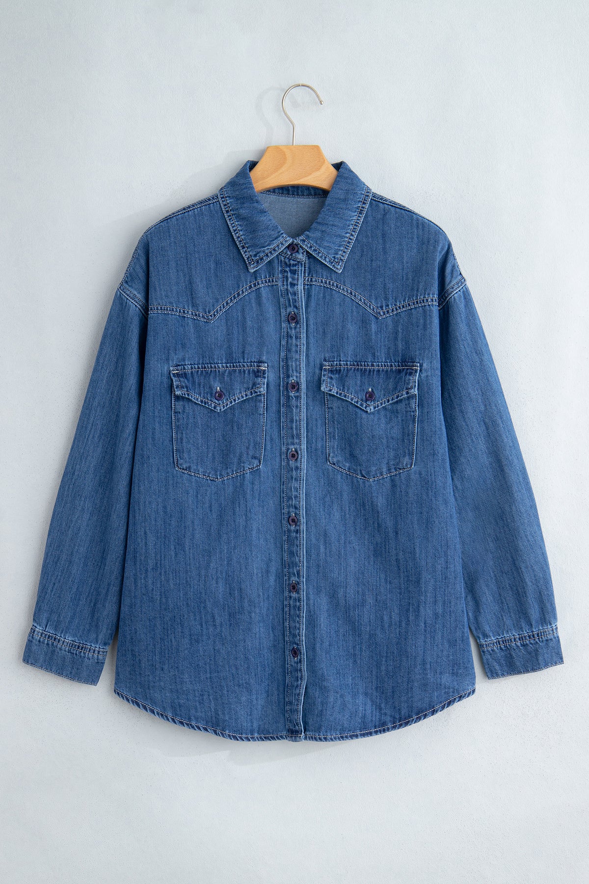 Sail Blue Western Pocket Denim Tunic Shirt