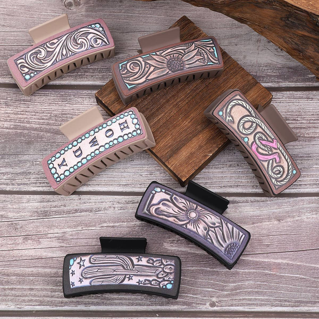 Cactus & Sunflower Faux Leather Hair Claw — Cowgirl Style
