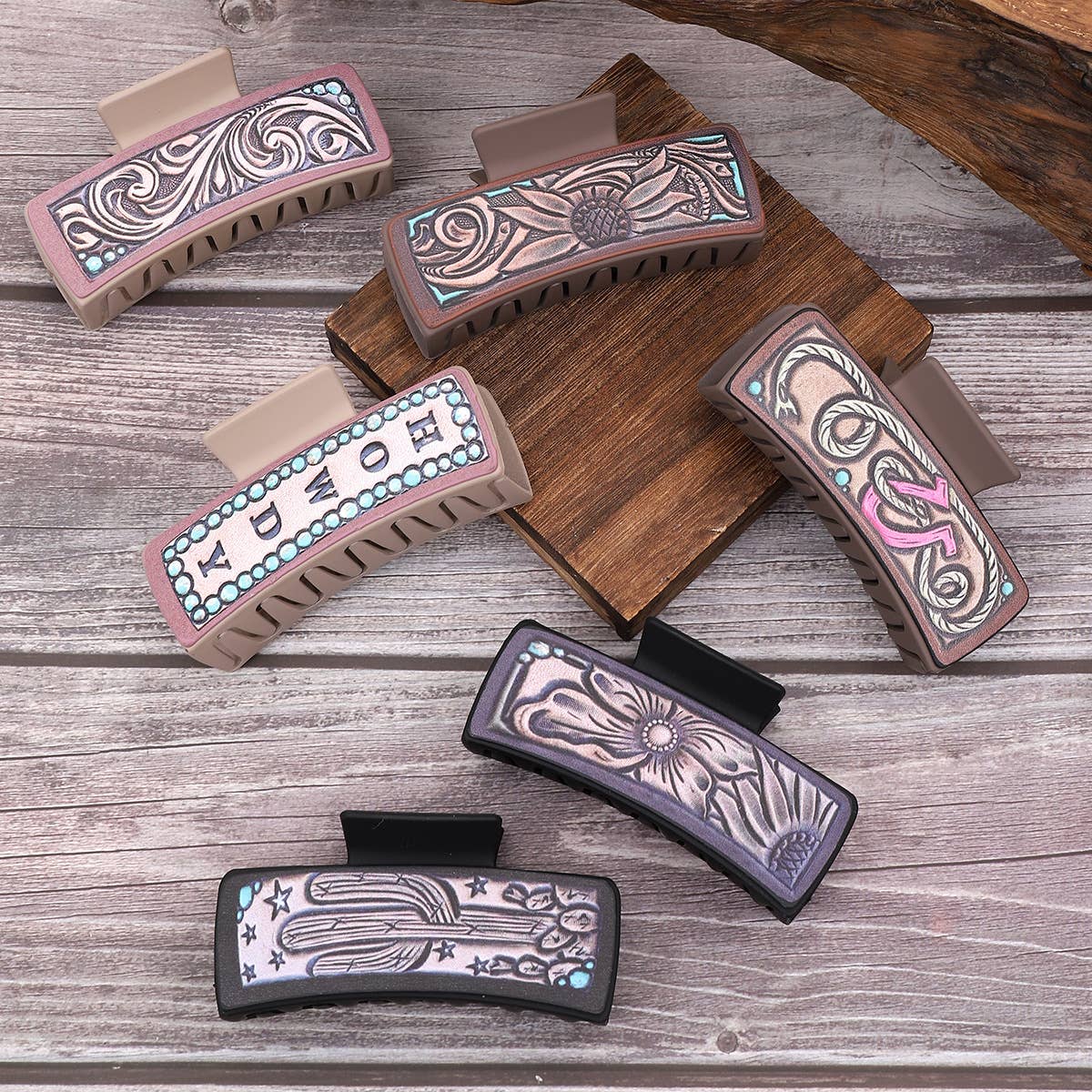 Cactus & Sunflower Faux Leather Hair Claw — Cowgirl Style