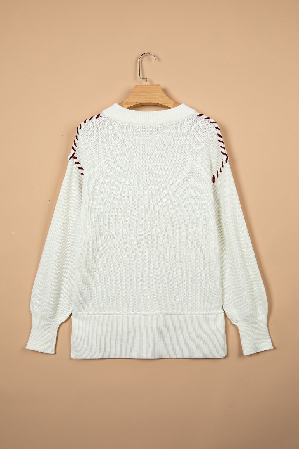 Beige Game Day Embroidered Drop-Shoulder Sweater