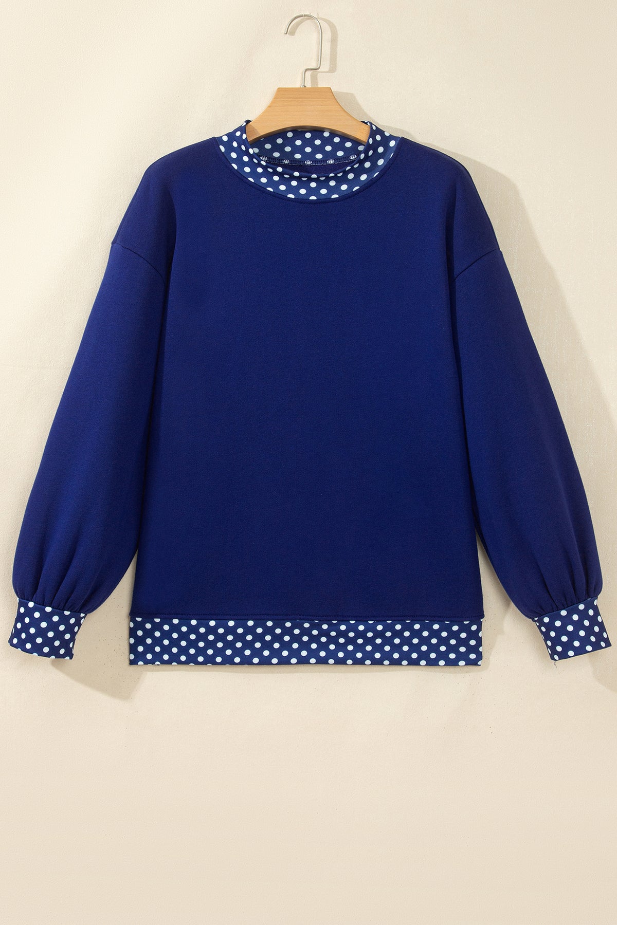 Polka-Dot Contrast-Trim Oversized Mock-Neck Sweatshirt