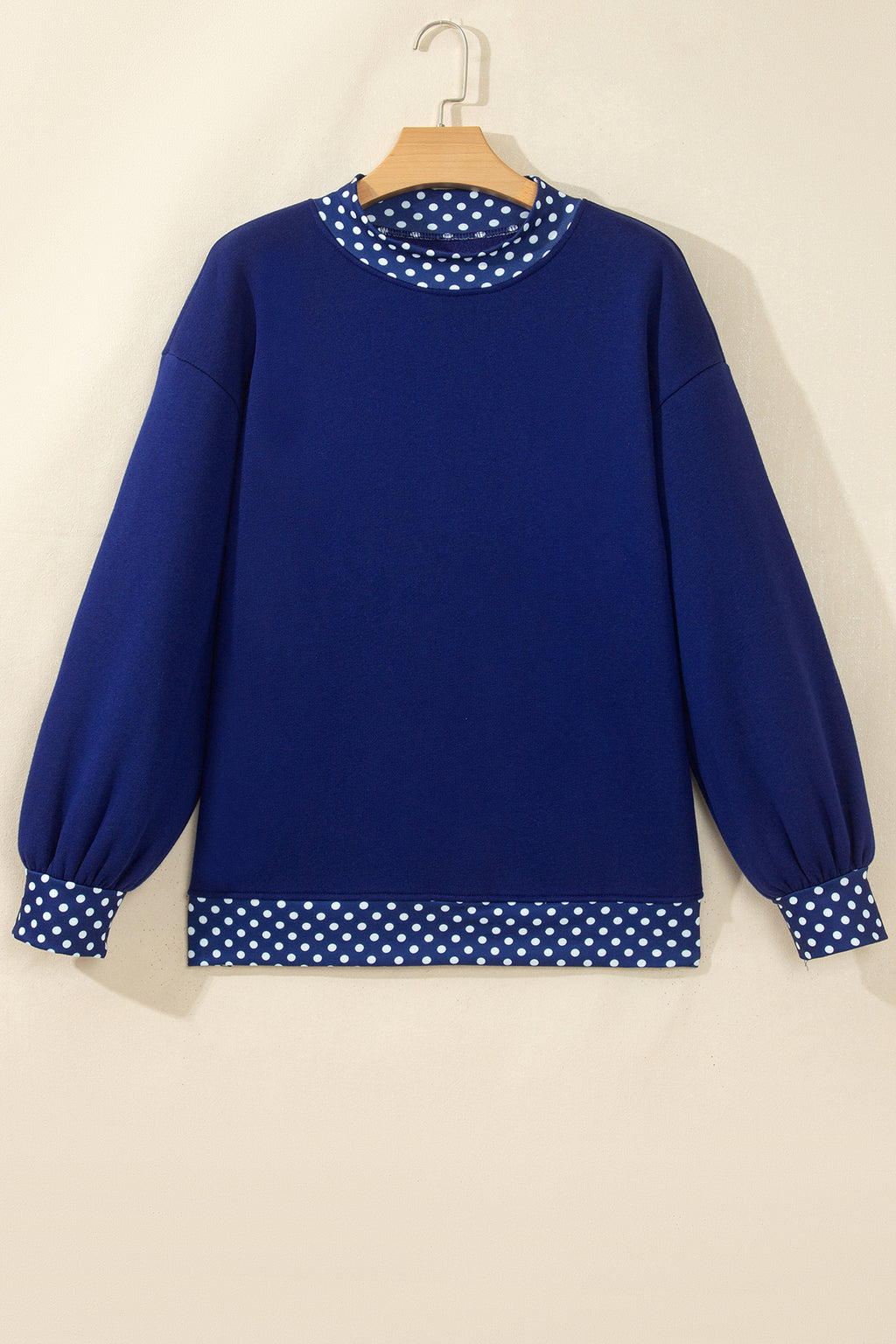 Polka-Dot Contrast-Trim Oversized Mock-Neck Sweatshirt