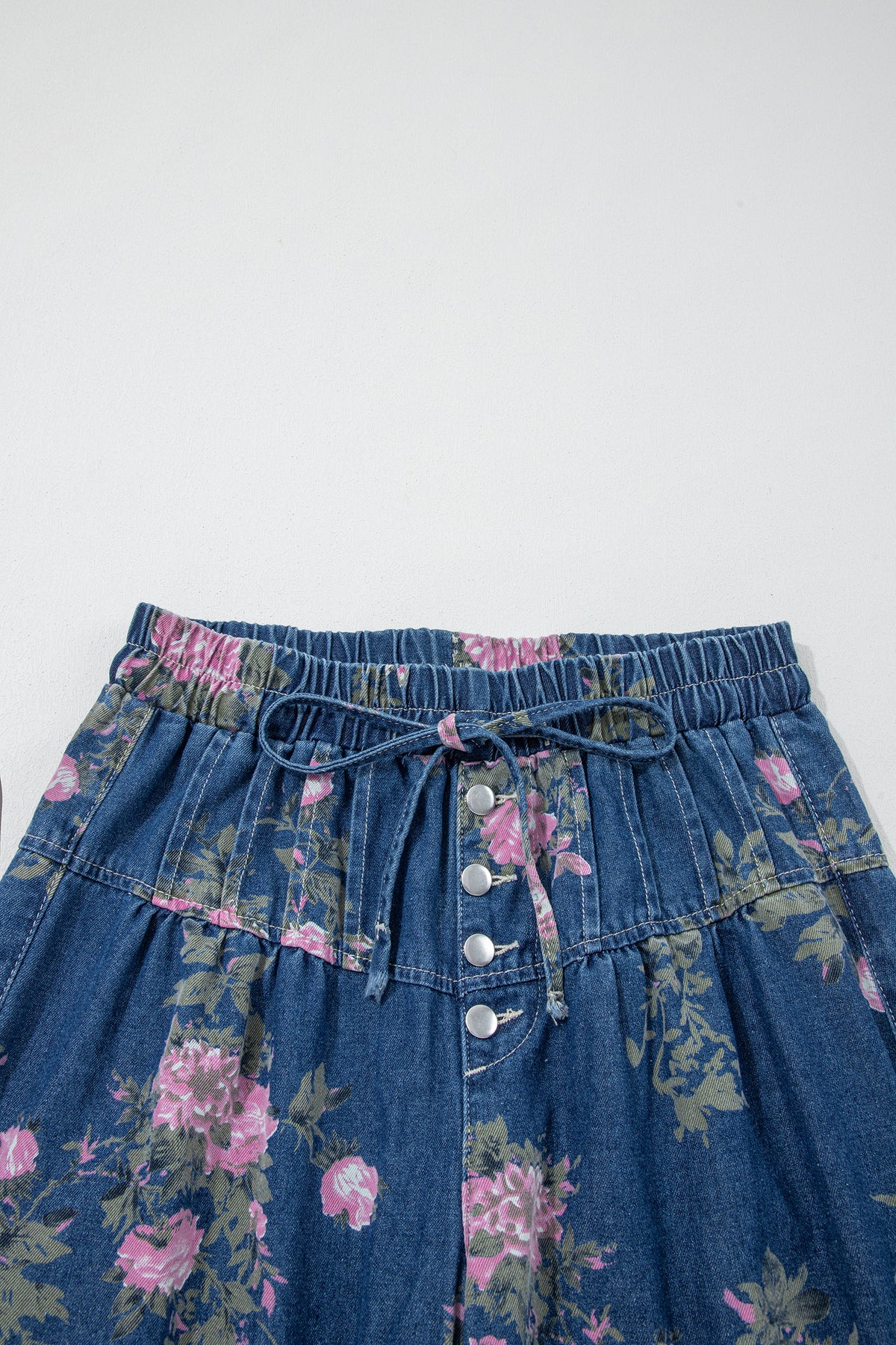 Blue Floral High-Waisted Wide-Leg Jeans