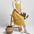 Solid Color Cotton Linen Apron with Pockets