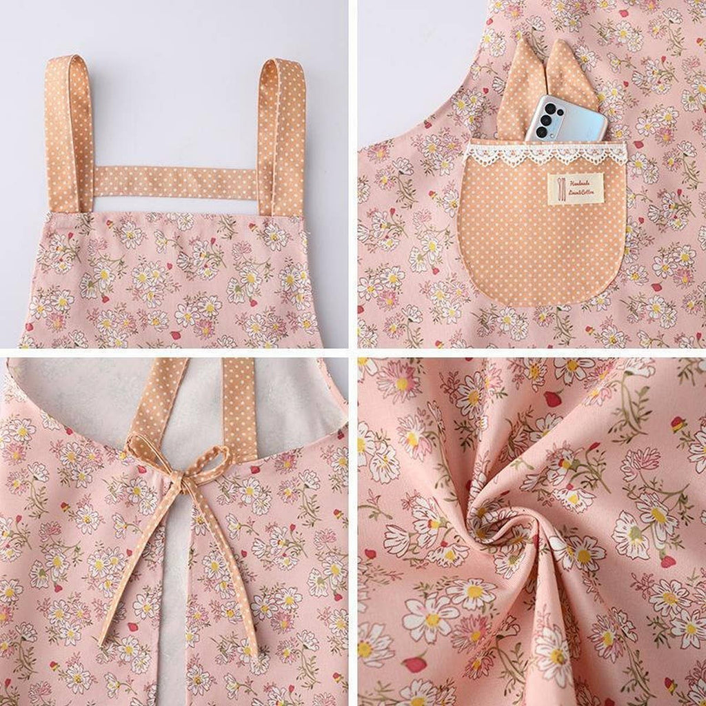 Floral Bib Apron with Pockets — Waterproof & Oil-Proof