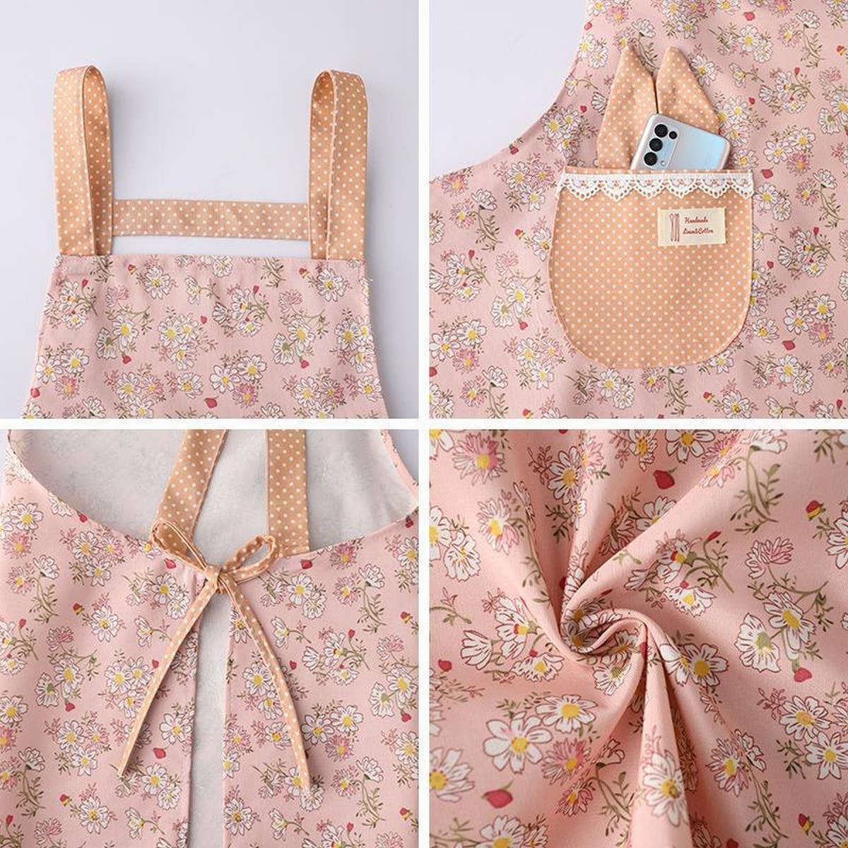 Floral Bib Apron with Pockets — Waterproof & Oil-Proof