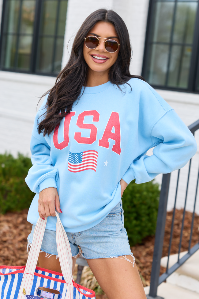 Athletic USA Flag Light Blue Graphic Sweatshirt
