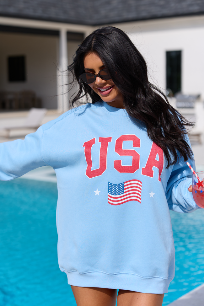 Athletic USA Flag Light Blue Graphic Sweatshirt