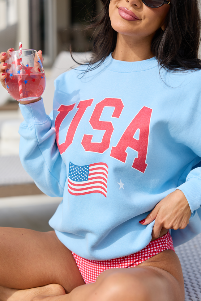 Athletic USA Flag Light Blue Graphic Sweatshirt