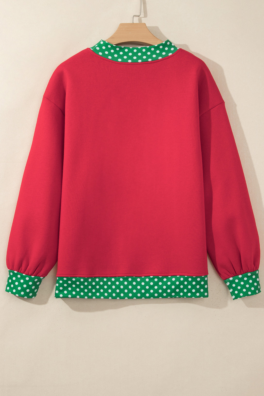 Polka-Dot Contrast-Trim Oversized Mock-Neck Sweatshirt