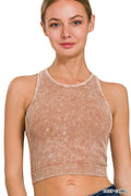 Washed Rib Seamless Halter Crop Tank