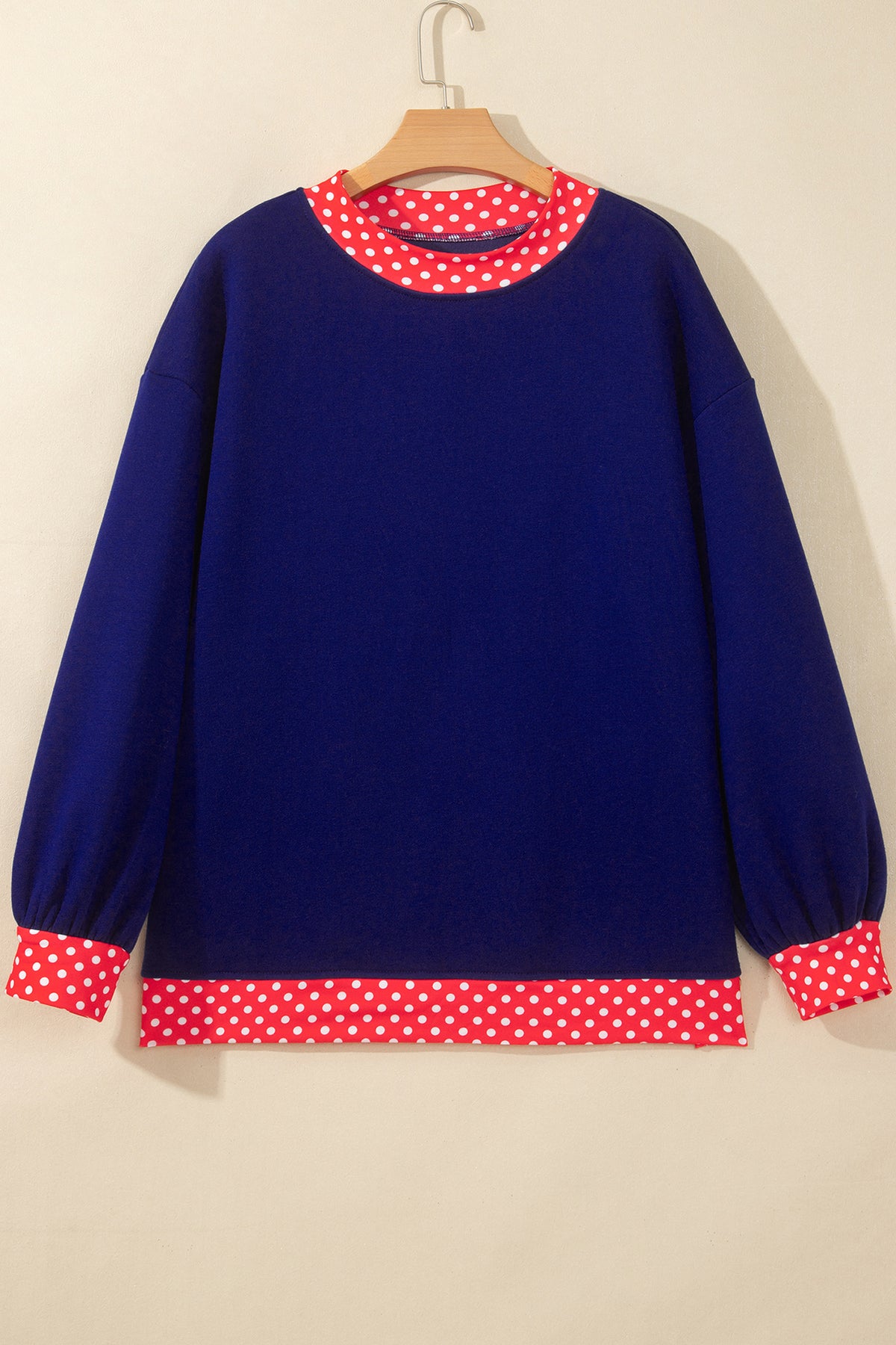 Polka-Dot Contrast-Trim Oversized Mock-Neck Sweatshirt