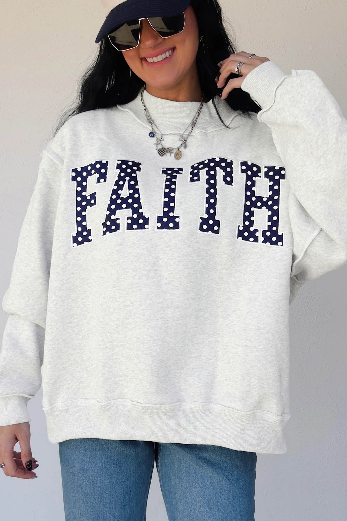Light Grey FAITH Polka-Dot High-Neck Sweatshirt