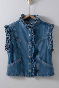 Victorian Muse Ruffle Trim Denim Vest