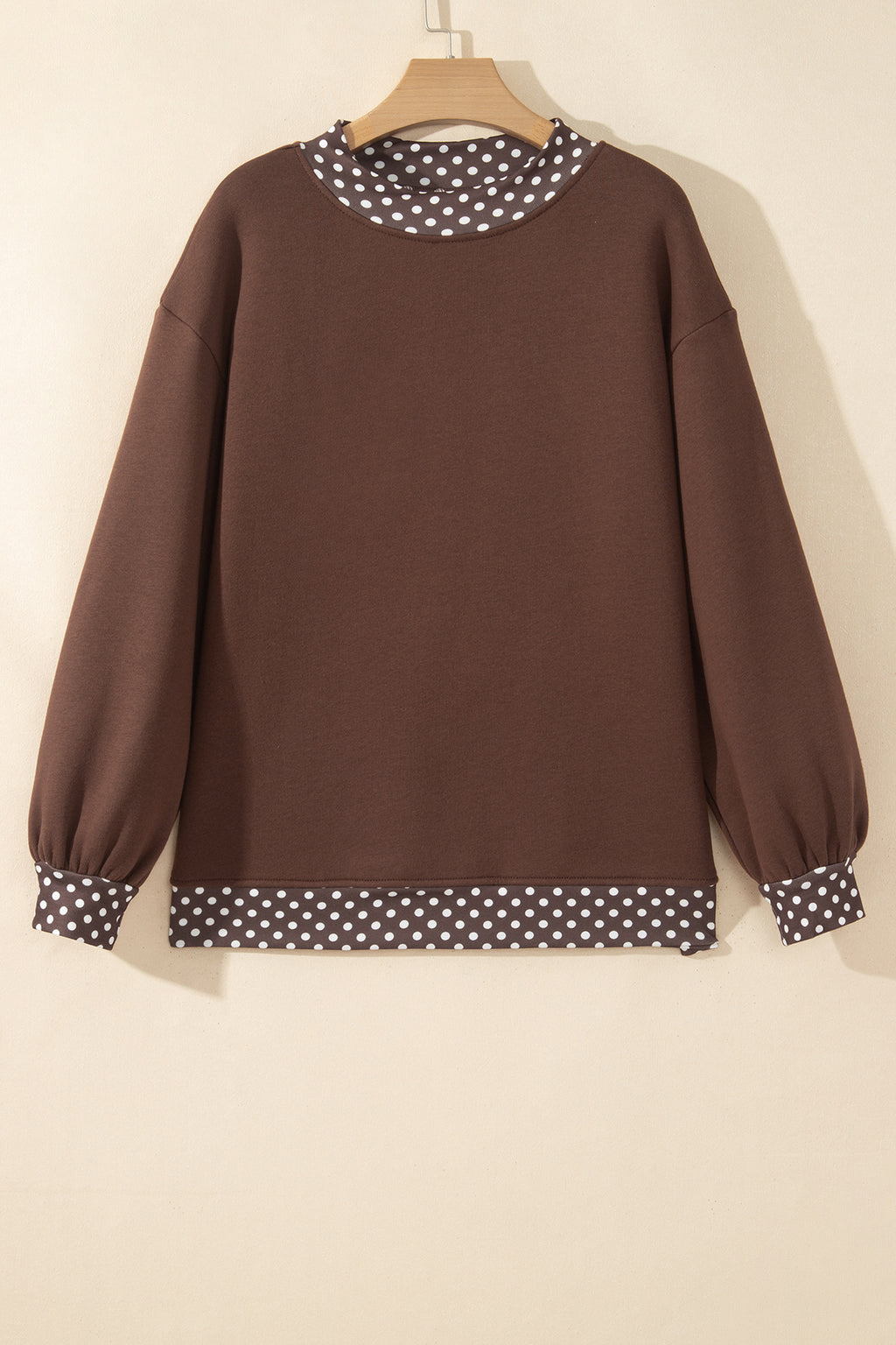 Polka-Dot Contrast-Trim Oversized Mock-Neck Sweatshirt