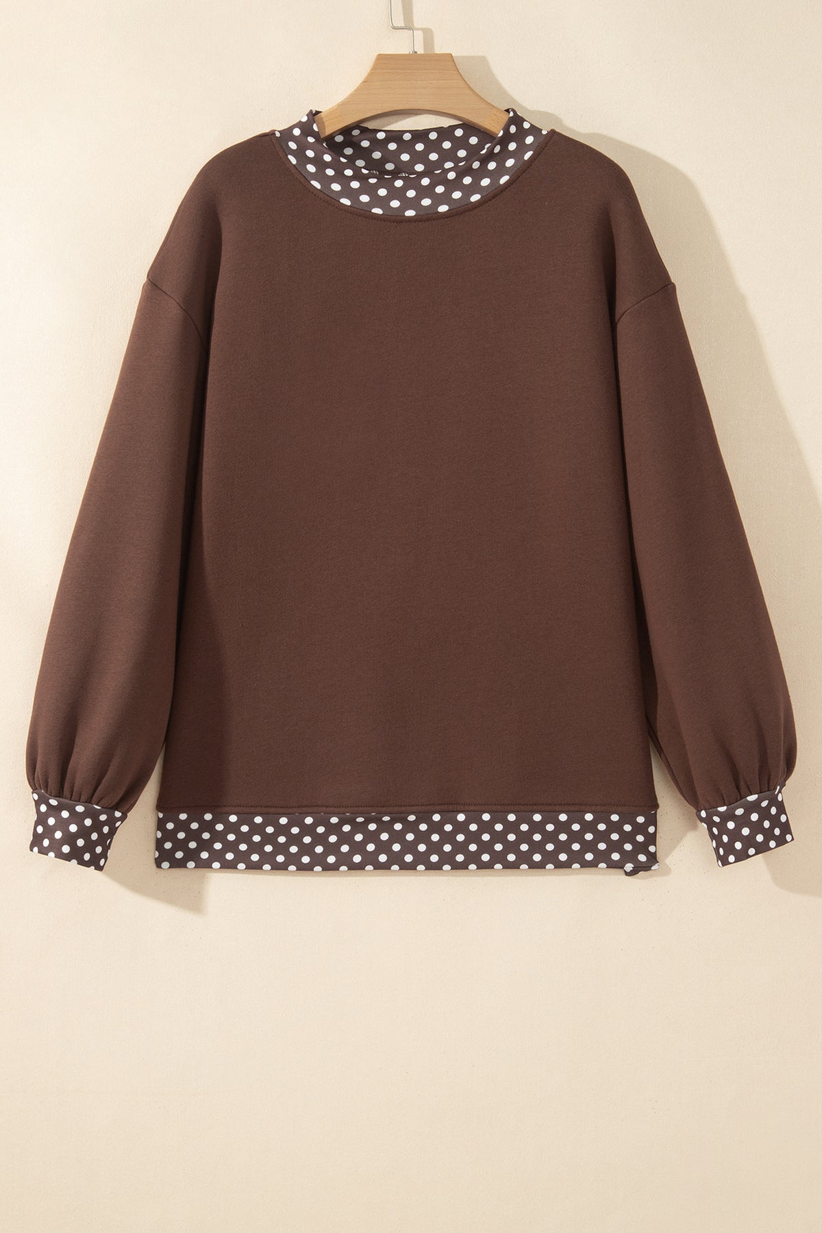 Polka-Dot Contrast-Trim Oversized Mock-Neck Sweatshirt