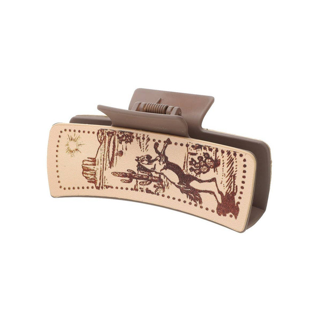 Cactus Print Faux Leather Hair Claw Clip — Western Style