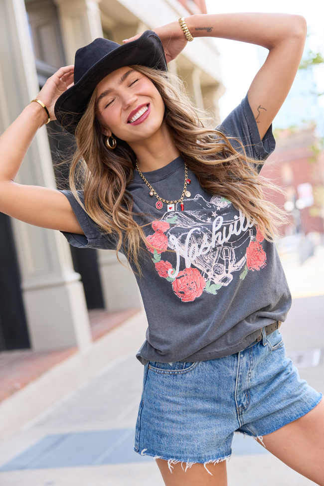 Nashville Vintage Rose Dark Grey Comfort Colors Graphic Tee