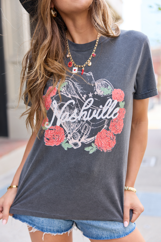 Nashville Vintage Rose Dark Grey Comfort Colors Graphic Tee