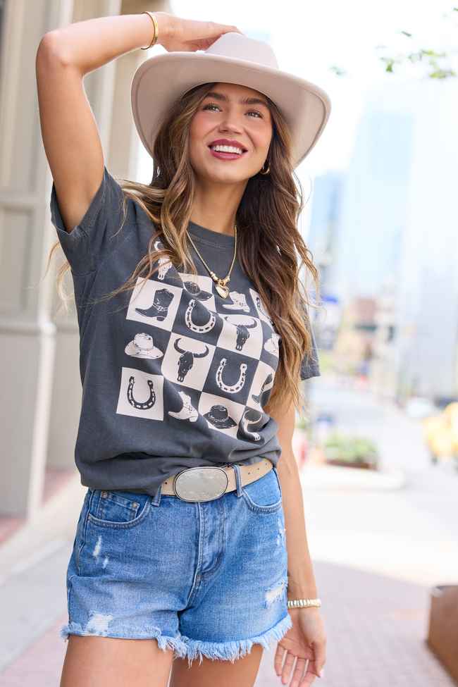 Country Checkered Dark Grey Comfort Colors Graphic Tee