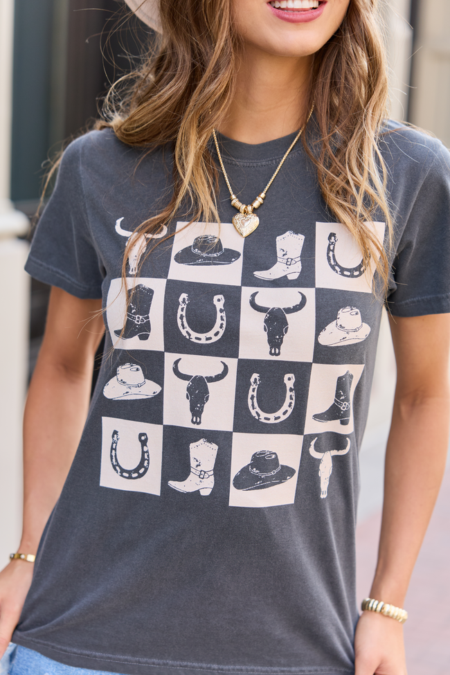 Country Checkered Dark Grey Comfort Colors Graphic Tee