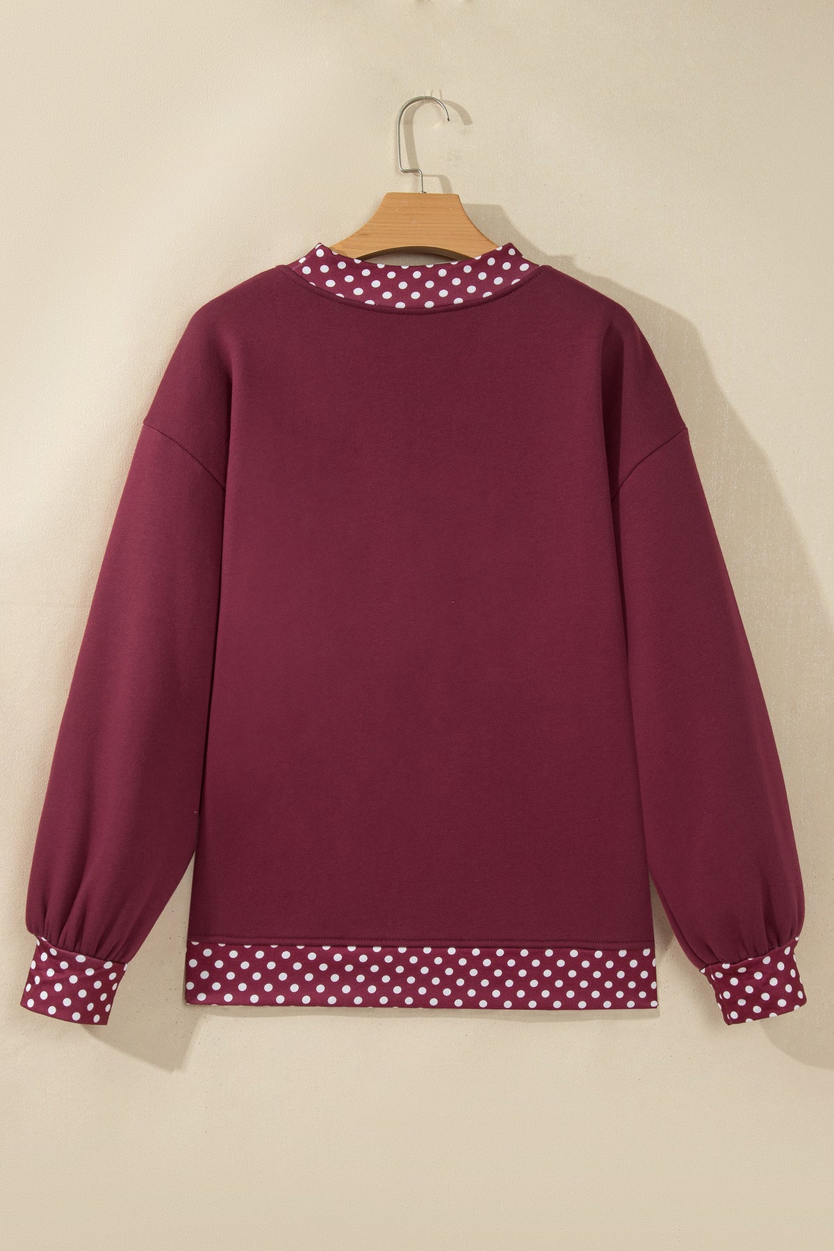 Polka-Dot Contrast-Trim Oversized Mock-Neck Sweatshirt