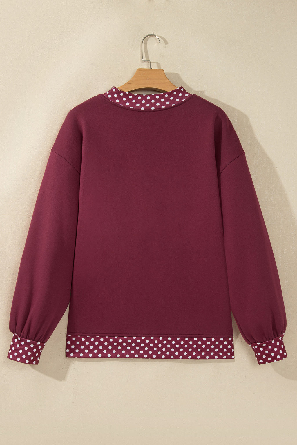Polka-Dot Contrast-Trim Oversized Mock-Neck Sweatshirt