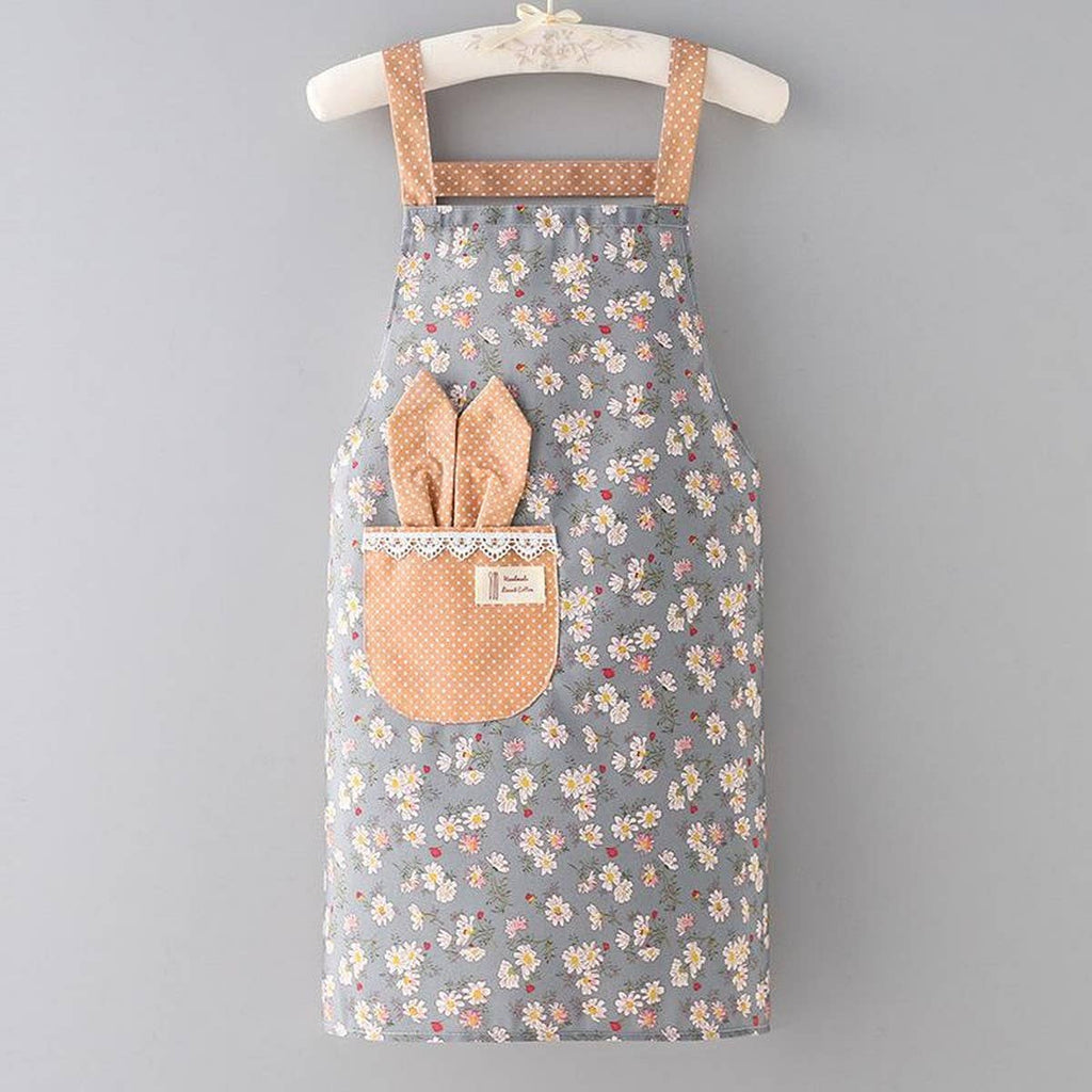 Floral Bib Apron with Pockets — Waterproof & Oil-Proof