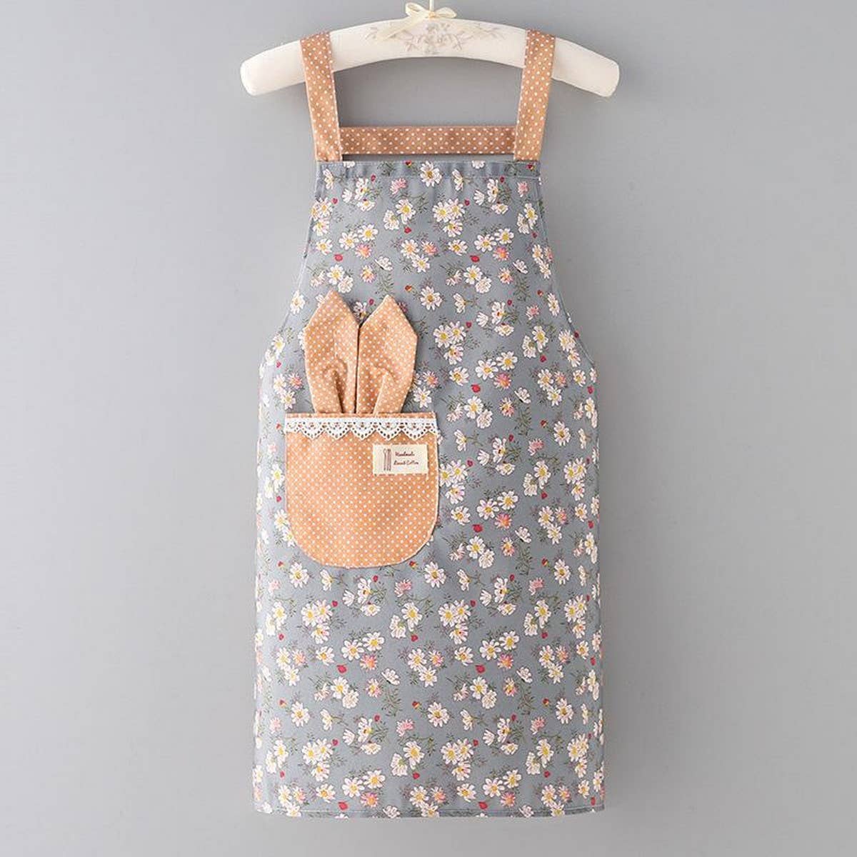 Floral Bib Apron with Pockets — Waterproof & Oil-Proof